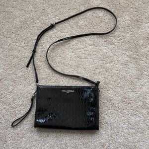 Karl Lagerfeld Black Patent Leather Eiffel Tower Crossbody/Wristlet